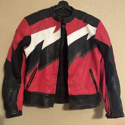 Chaqueta de Colección Joe Rocket Racing Motocicleta Cuero Rayo Almohadillas Talla 48 Foto 1 de 4