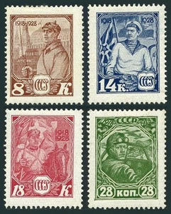 Russia 402-405, hinged. Mi 354-357. Red Army. Soldier, Sailor,Cavalryman,Aviator - Picture 1 of 1