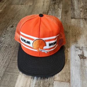 Vintage Cleveland Browns Truckermütze Größe LG 80er USA Superstreifen Druckknopflasche AJD - Bild 1 von 9