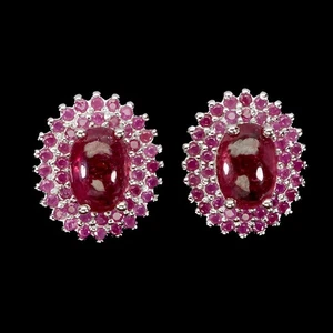 925 Sterling Silver Earrings Oval Ruby 7x5mm Ruby Natural Gemstone Jewelry - Picture 1 of 13