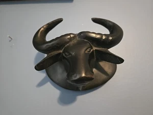 Cuerno de toro de cabo búfalo de agua negro tallado en madera vintage occidental - Imagen 1 de 10