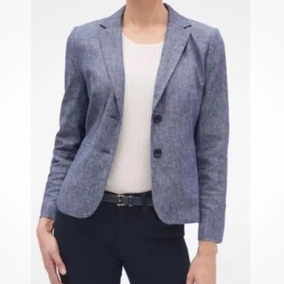 Blazer BANANA REPUBLIC Feminino 4 Chambray Azul NOVO Linho Elástico Encolhido 2 Botões - Imagem 1 de 4