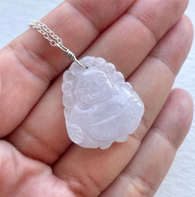 "Collar colgante Buda jadeíta jade blanco cadena cable plata esterlina 18""" Foto 1 de 4