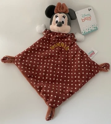 🌟Doudou Minnie Mouse Marron Pois Plat Mouchoir Disney Baby Simba Toys - Photo 1/4