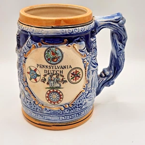 Blau Vintage Pennsylvania niederländisches Sammlerstück Souvenir Bier Stein Amish Hex Schilder - Bild 1 von 4