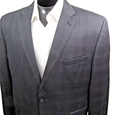 Joseph Abboud Two Piece Suit 48R Gray Plaid Windowpane Check Double Vent Wool - Image 1 of 4