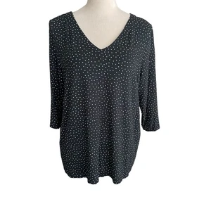 Blusa Top Mujer J. Jill Negra Blanca Lunares Mezcla Rayón Ligera Cuello en V L - Imagen 1 de 8