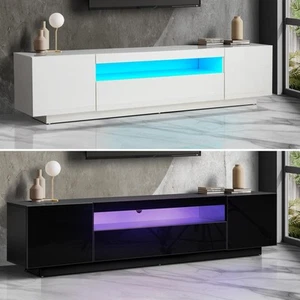 Oikiture TV Unit Entertainment Unit TV Cabinet Stand LED Gloss 180CM Black White - Picture 1 of 30