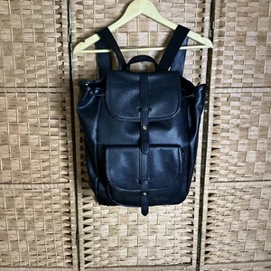 Bella Russo Black Faux Leather Backpack with Flap Front and Buckle Details - Picture 1 of 6