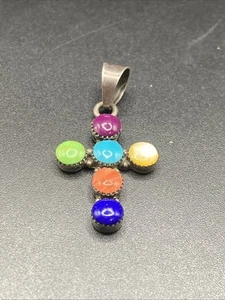 Ciondolo croce multipietra Navajo WR in argento sterling - Foto 1 di 6