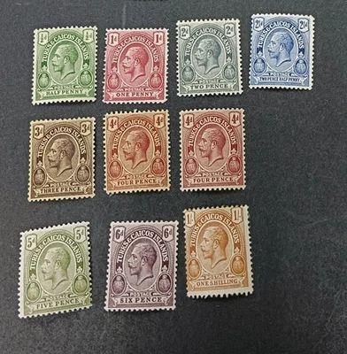 TURKS & CAICOS 1913 0,5d a 1s SG 129 - 137 Sc 25 - 33 MH 5d pequeño delgado Foto 1 de 2