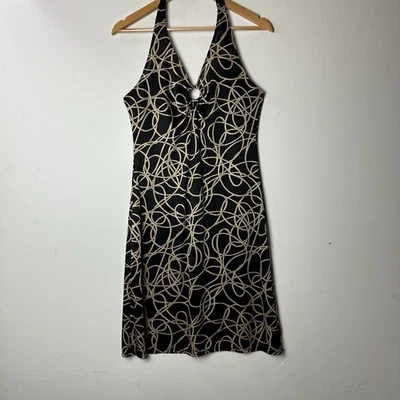 Черное золото Swirl печати с бретелью через шею платье Y2K 90-х сцена прихоти HOCO инди Sleaze M - Изображение 1 из 4