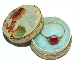Alter Ring um 1900 Gold 585 und rubinfarbener Stein - Bild 1 von 11