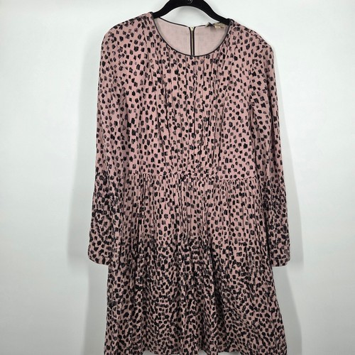 Abito Burberry TG 10 ghepardo rosa pallido stampa animalier manica lunga bordo pelle