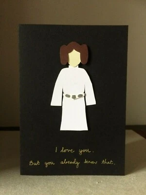 Tarjeta de San Valentín de Star Wars, tarjeta de San Valentín de la princesa Leia - hecha a mano en el Reino Unido Foto 1 de 2