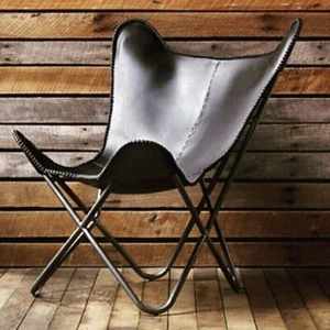 Silla Relax Marco de Hierro Plegable Completo Mariposa Cuero Genuino Hecho a Mano Puntada Mariposa - Imagen 1 de 8