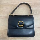 Celine Woman Gancini Hand Bag Italy Calf Leather Black Gold Hardware From Japan