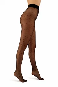 Black polka dot small dots patterned sheer tights Dottie 20 den Hosiery - Picture 1 of 6