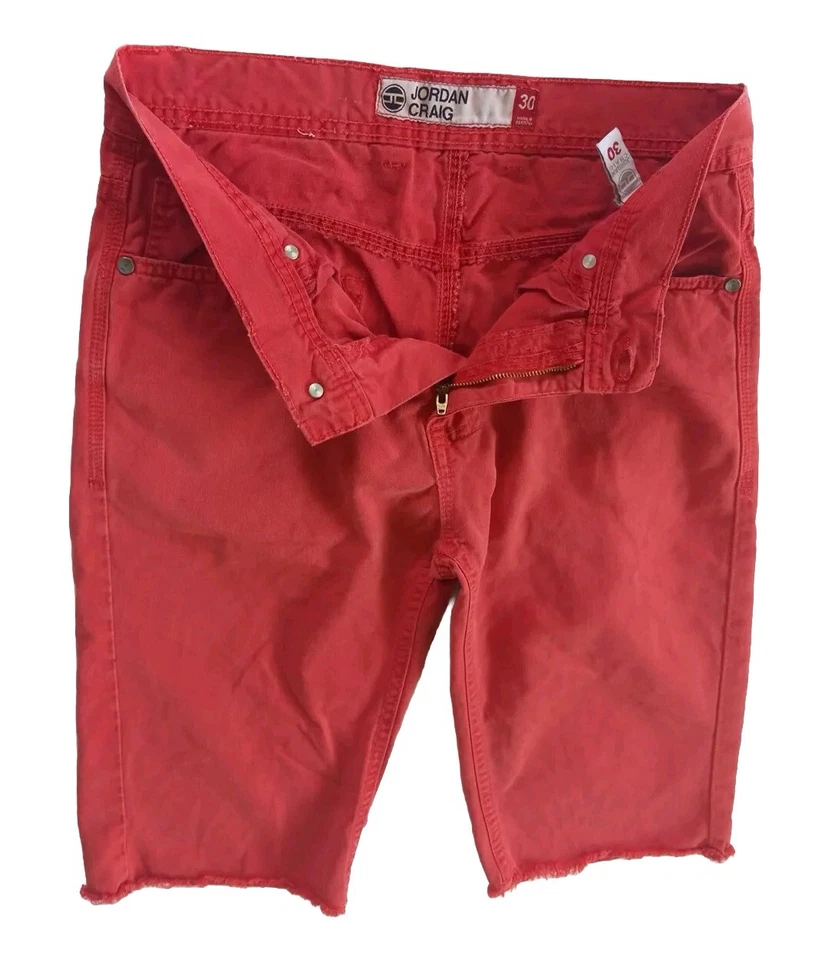 Pantalones de mezclilla cortos Jordan Craig para hombre 30 elásticos entrepierna roja 12 pulgadas Foto 1 de 4