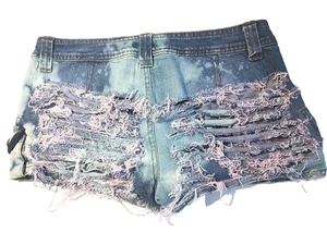 HOT PANTS SHORT Lowrise Shorts Denim LEI Cutoff Frayed Hippie Distressed Sz 11 - Picture 1 of 9