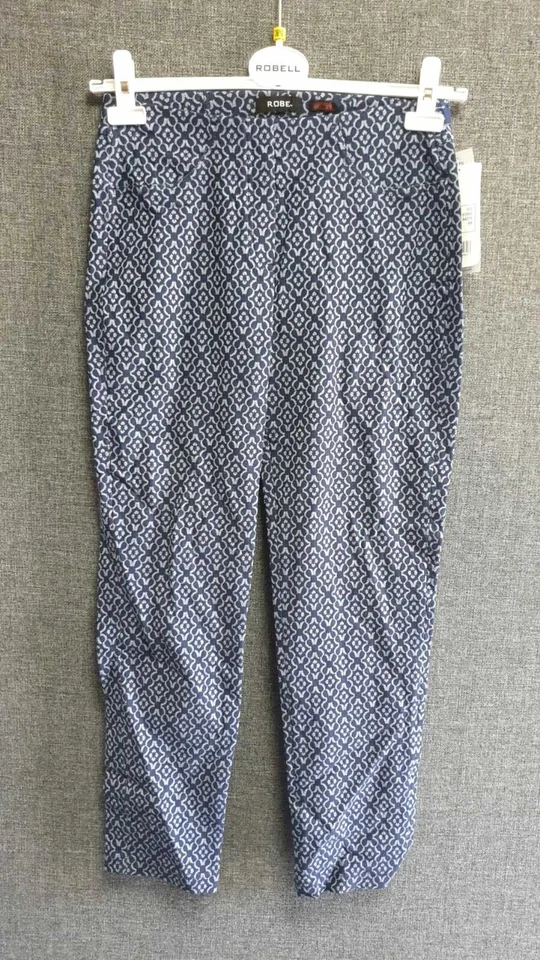 ROBELL BELLA 7/8 NAVY PRINT TROUSERS UK 18 LN016 ii 18