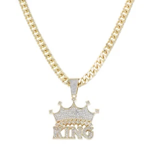 XXL Hip Hop Crown King Pendant 30" Heavy Cuban Chain Necklace HC 6047 - Bild 1 von 7