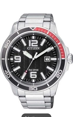 CITIZEN AW152051E ECO DRIVE BLACK DATE INDICATOR DIAL STAINLESS STEEL MENS WATCH - Image 1 of 4