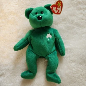 NWT 1997 Ty Beanie Baby Erin The Bear Retired Green Plush Toy WITH TAG ERRORS - Picture 1 of 8