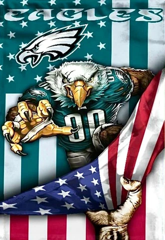 (2) Philadelphia Eagles US Flag Mascot 5x3.5 Waterproof Vinyl Stickers Car Decal Cover