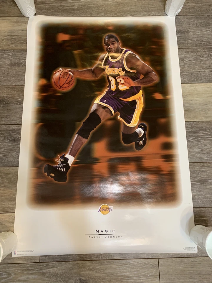 Vtg. EARVIN MAGIC JOHNSON POSTER LA LAKERS “Johnson Is Back” Costacos Bros 1996 - Image 1 of 4