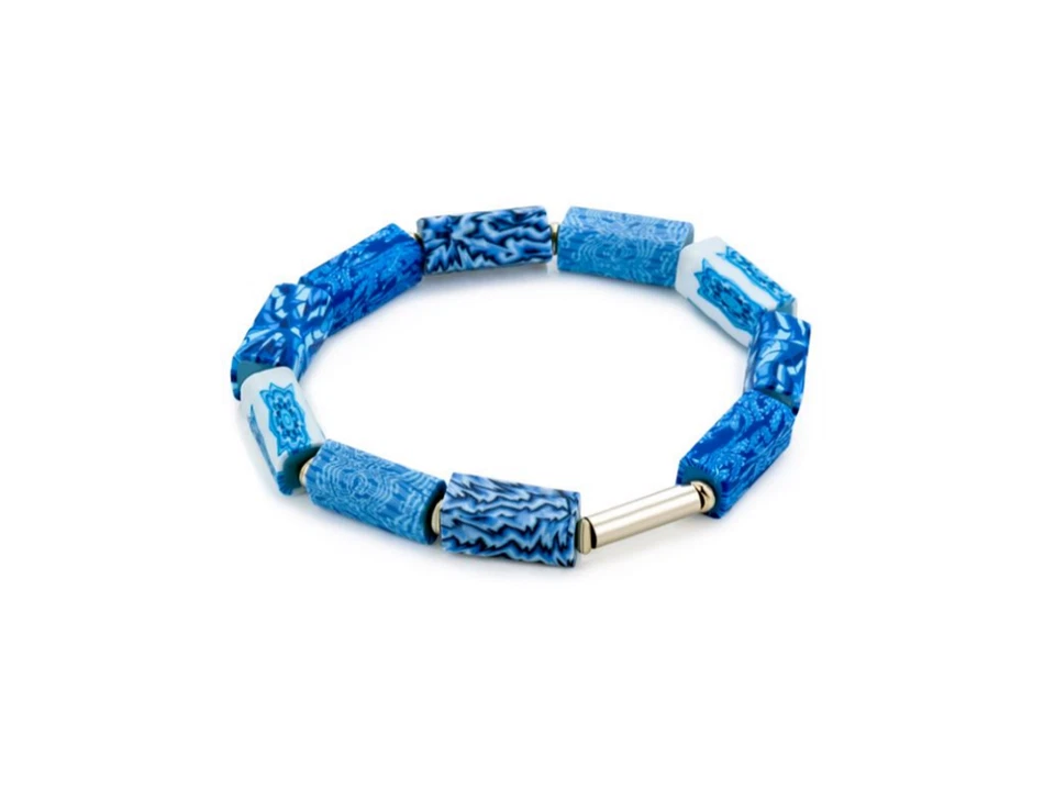 Pulsera elástica cuentas rectangulares AZUL PORCELANA Jilzarah cuentas de arcilla hechas a mano  Foto 1 de 1