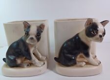 Pair of Vintage Lefton Planters Boston Terriers with Label Intact from Japan 46
