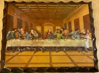Placa de parede The Last Supper vintage lacada relevo em madeira 9,25" x 11,25" - Imagem 1 de 4