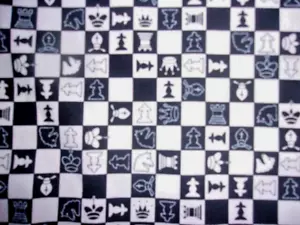 CHESS PIECES VINTAGE COTTON FABRIC REMANENT PIECE 22"X28" - Picture 1 of 3