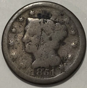 1851 - Braided Hair Large Cent - Exact Coin Imaged #LC134 - Picture 1 of 2
