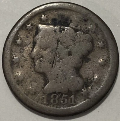 1851 - Braided Hair Large Cent - Exact Coin Imaged #LC134 - Image 1 of 2