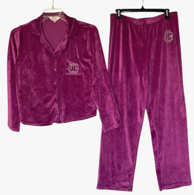 Conjunto de 2 piezas de chándal Juicy Couture ropa de dormir terciopelo magenta tachuelas logotipo salón talla M Foto 1 de 4