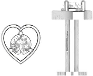 0.10 Ct Round Simulated Diamond Heart Stud Screw Nose Pin 14k White Gold Plated