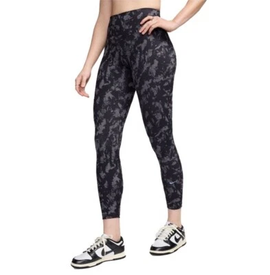 Nike One Leggings Women’s Small Printed High-Waisted 7/8 Black & Gray New - Image 1 of 4