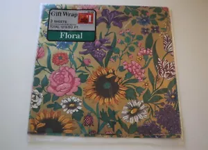 Papel de envolver floral dorado brillante vintage Jensen envoltura de regalo 3 hojas NUEVO girasol - Imagen 1 de 4