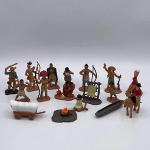 VTG Safari Western Vinyl Figures Lot Annie Oakley Cowboy Indians Animal Play Set - Picture 1 of 9