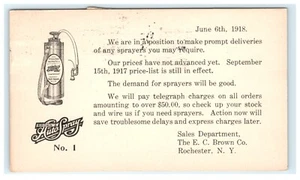 Brown's Auto Spray 1918 Nº 1 Rochester NY Publicidad para CT Agricultural - Imagen 1 de 2