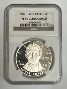 2009-P $1 Louis Braille Silver Commemorative Coin NGC PF 69 ULTRA CAMEO - Picture 1 of 2