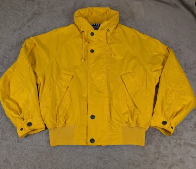 Chaqueta de lluvia vintage Nautica amarillo brillante años 90 Y2K forrada con bolsillos con capucha Foto 1 de 4