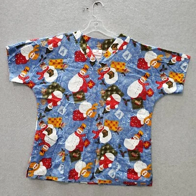 Blusa Médica Mujer White Cross Grande Azul Muñeco de Nieve Cuento de Navidad Alegre Vacaciones Foto 1 de 4