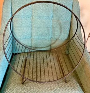 Vtg mid century modern Hoop Log Fireplace Wood log Holder Black magazine rack - Picture 1 of 3
