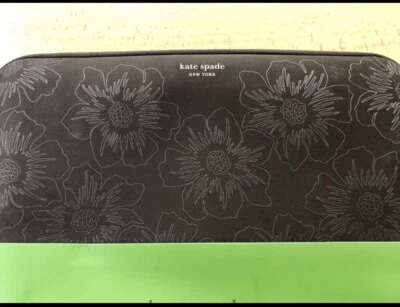 Kate Spade Funda Delgada para Laptop 13” Negro Mate/Dorado Cremallera Detalle Floral NUEVO Foto 1 de 4