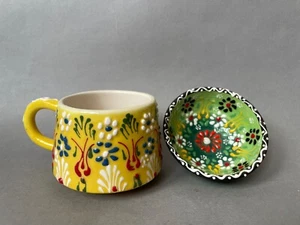 Blumen Geschenkset, handbemalte Keramiktasse mit Schale, perfekt für Kaffeeliebhaber - Bild 1 von 9