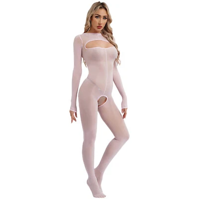 Lencería transparente para mujer Prendas para dormir Brillante Aceite Sin entrepierna Body Calce Ajustado Mono Foto 1 de 4