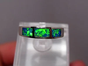 Opal inlay Ring , Solid 14 k White Gold , size 6.25 , Brightness 5+ - Picture 1 of 9